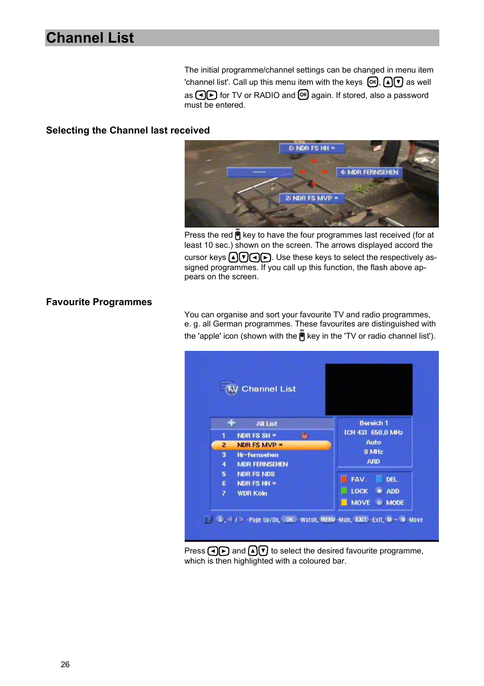 Channel list | Kathrein UFD 574/S User Manual | Page 26 / 64