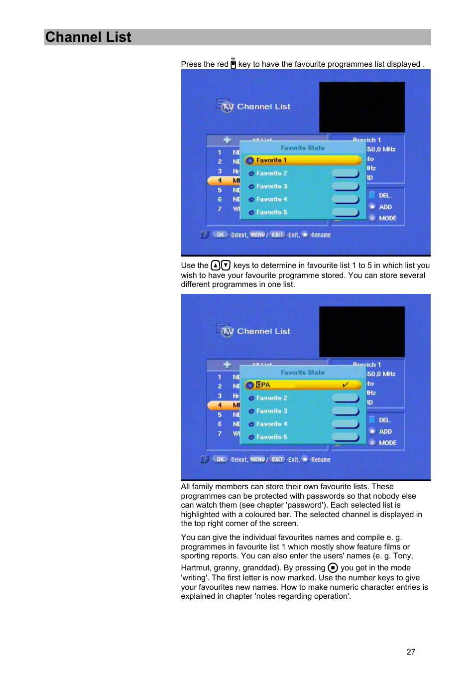 Channel list | Kathrein UFD 574/S User Manual | Page 27 / 64
