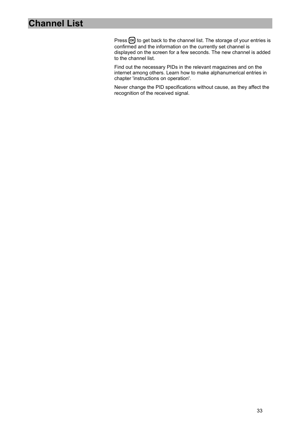 Channel list | Kathrein UFD 574/S User Manual | Page 33 / 64