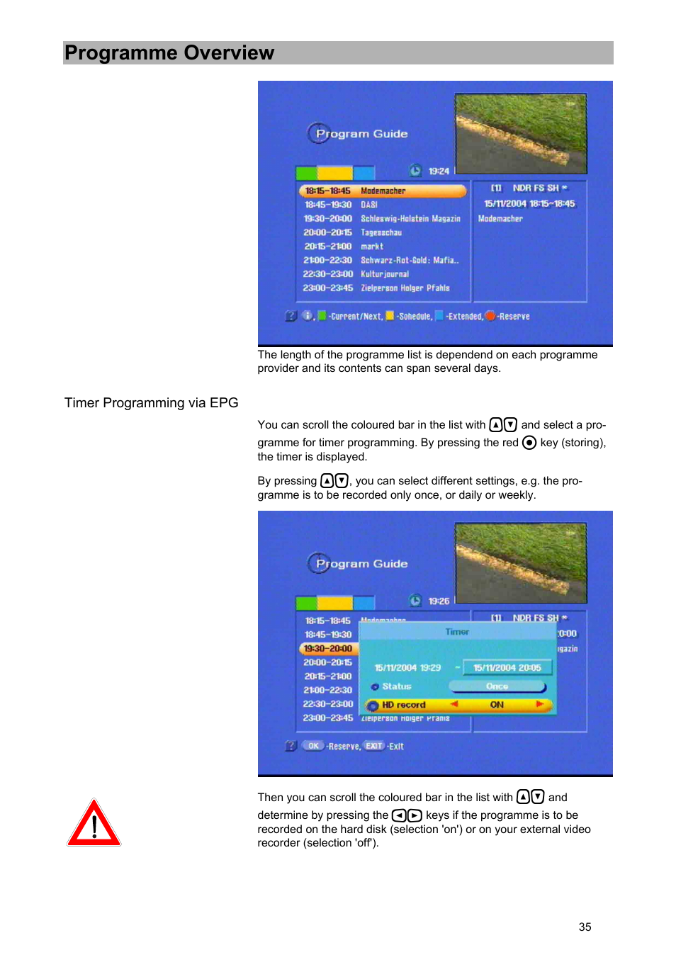 Programme overview | Kathrein UFD 574/S User Manual | Page 35 / 64