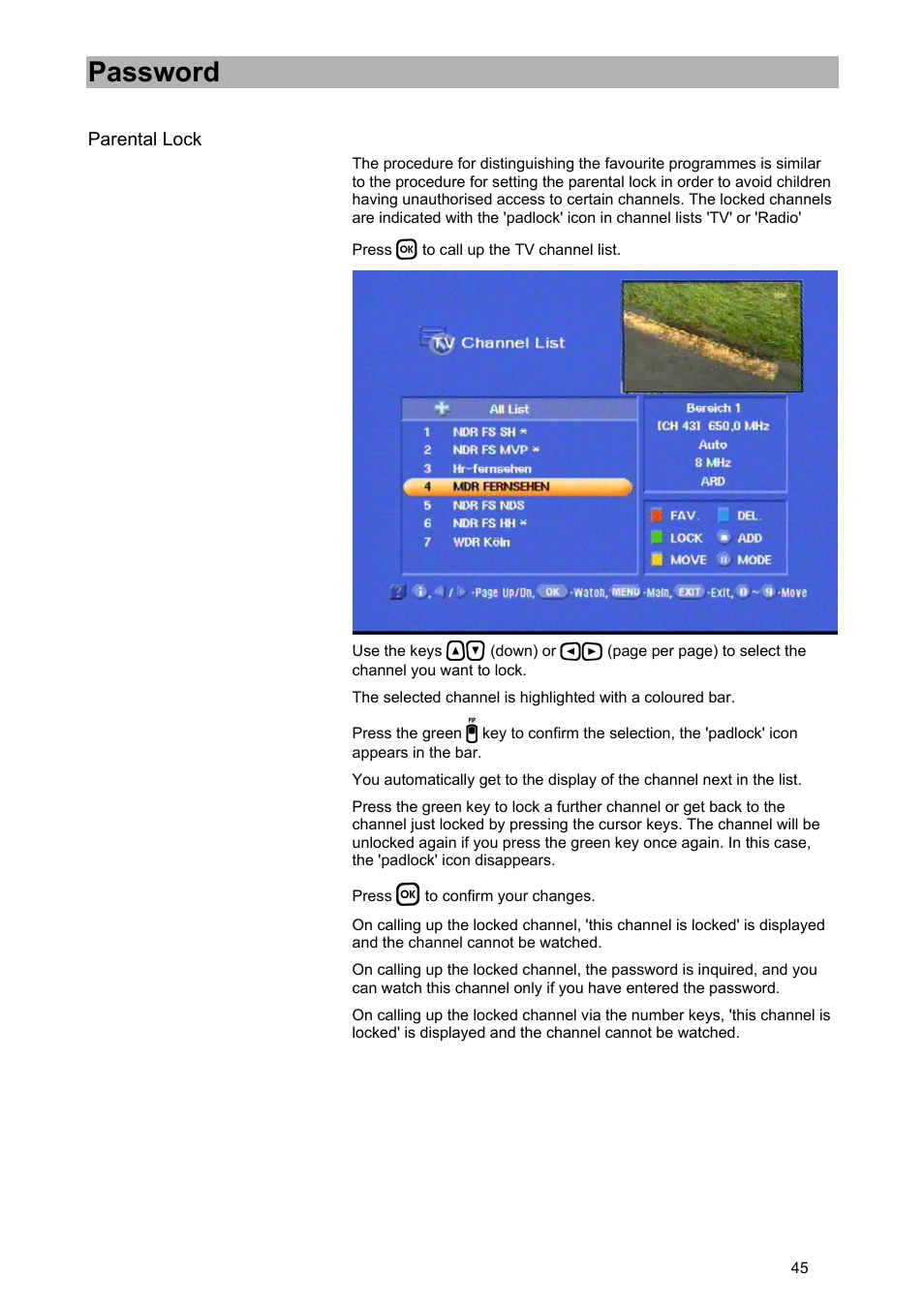 Password | Kathrein UFD 574/S User Manual | Page 45 / 64