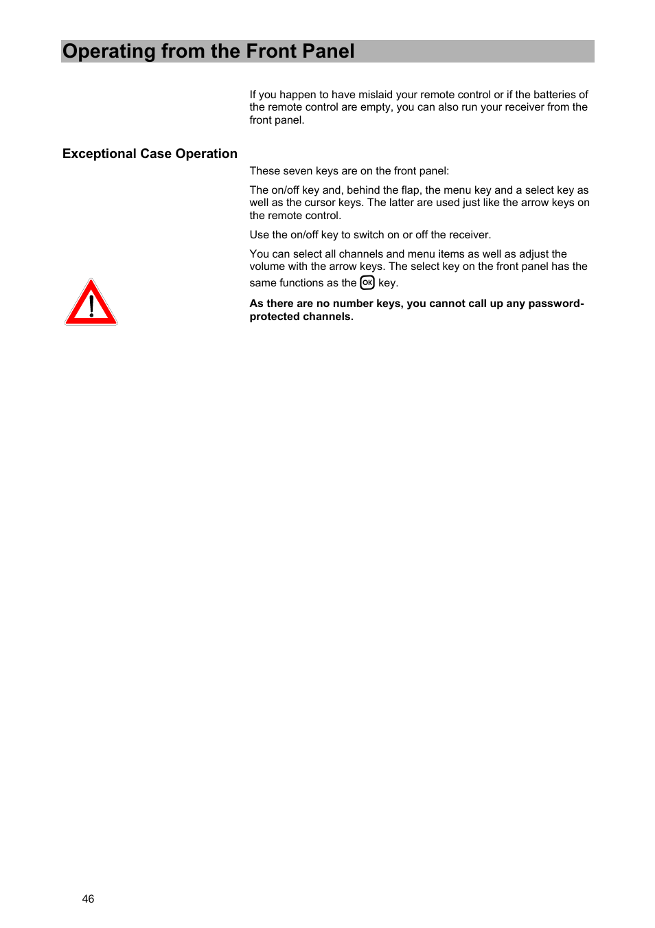 Operating from the front panel | Kathrein UFD 574/S User Manual | Page 46 / 64