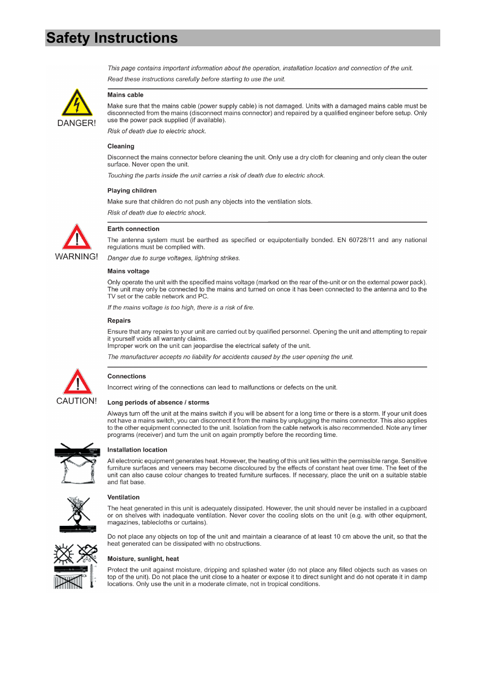 Safety instructions | Kathrein UFD 574/S User Manual | Page 5 / 64