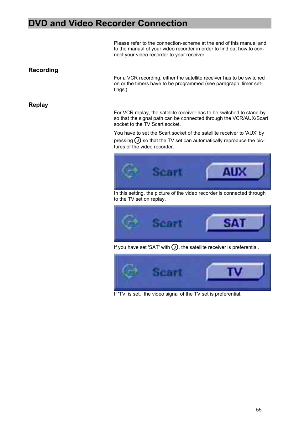 Dvd and video recorder connection | Kathrein UFD 574/S User Manual | Page 55 / 64