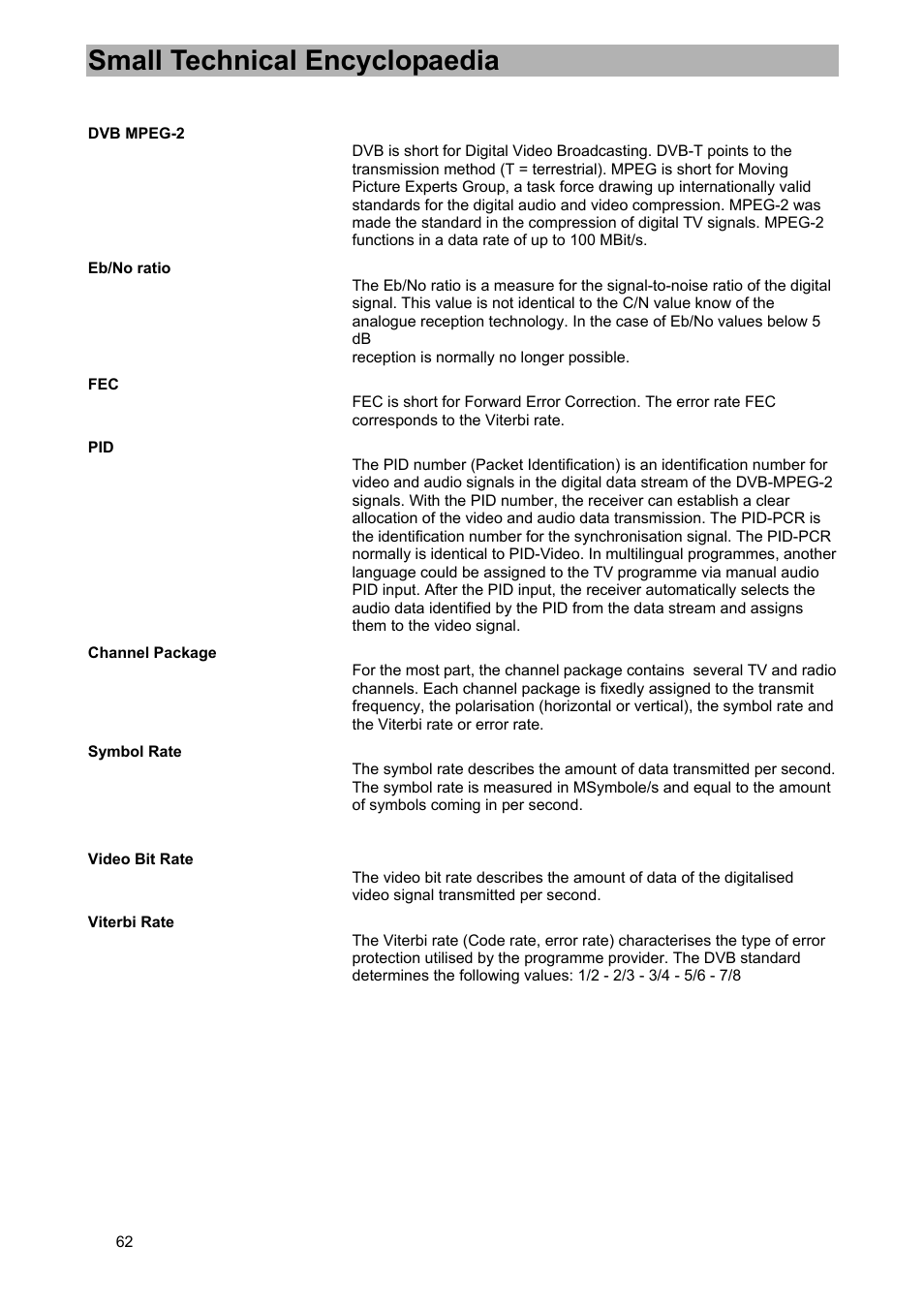 Small technical encyclopaedia | Kathrein UFD 574/S User Manual | Page 62 / 64