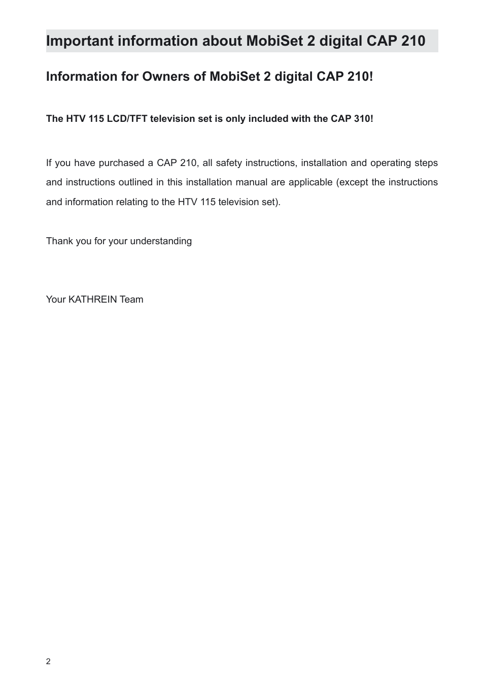 Kathrein MobiSet 3 CAP 310 User Manual | Page 2 / 36