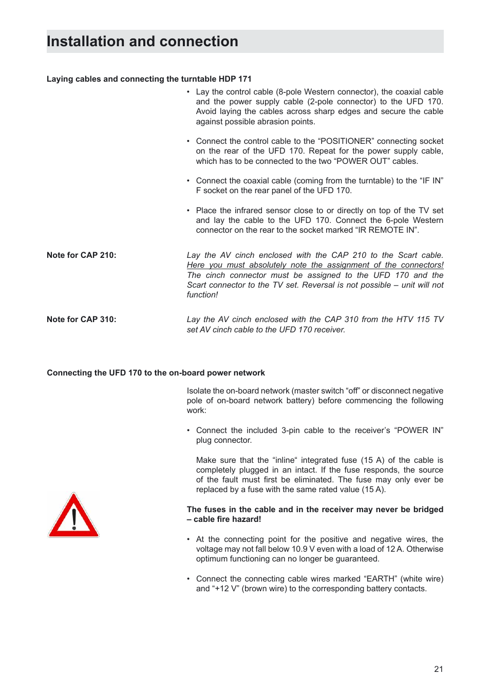 Installation and connection | Kathrein MobiSet 3 CAP 310 User Manual | Page 21 / 36