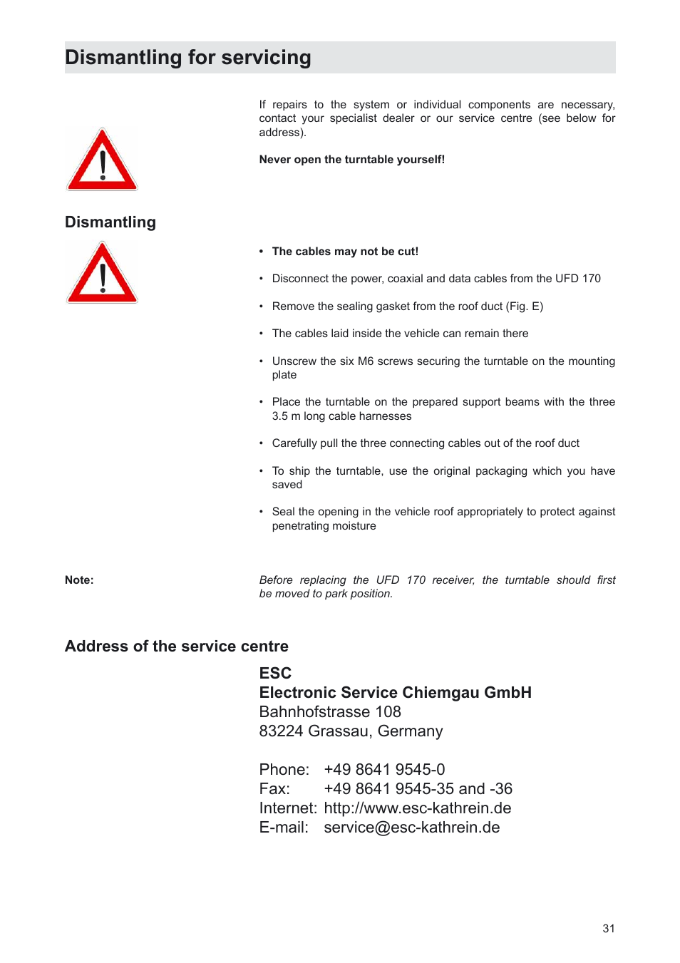 Dismantling for servicing, Dismantling | Kathrein MobiSet 3 CAP 310 User Manual | Page 31 / 36
