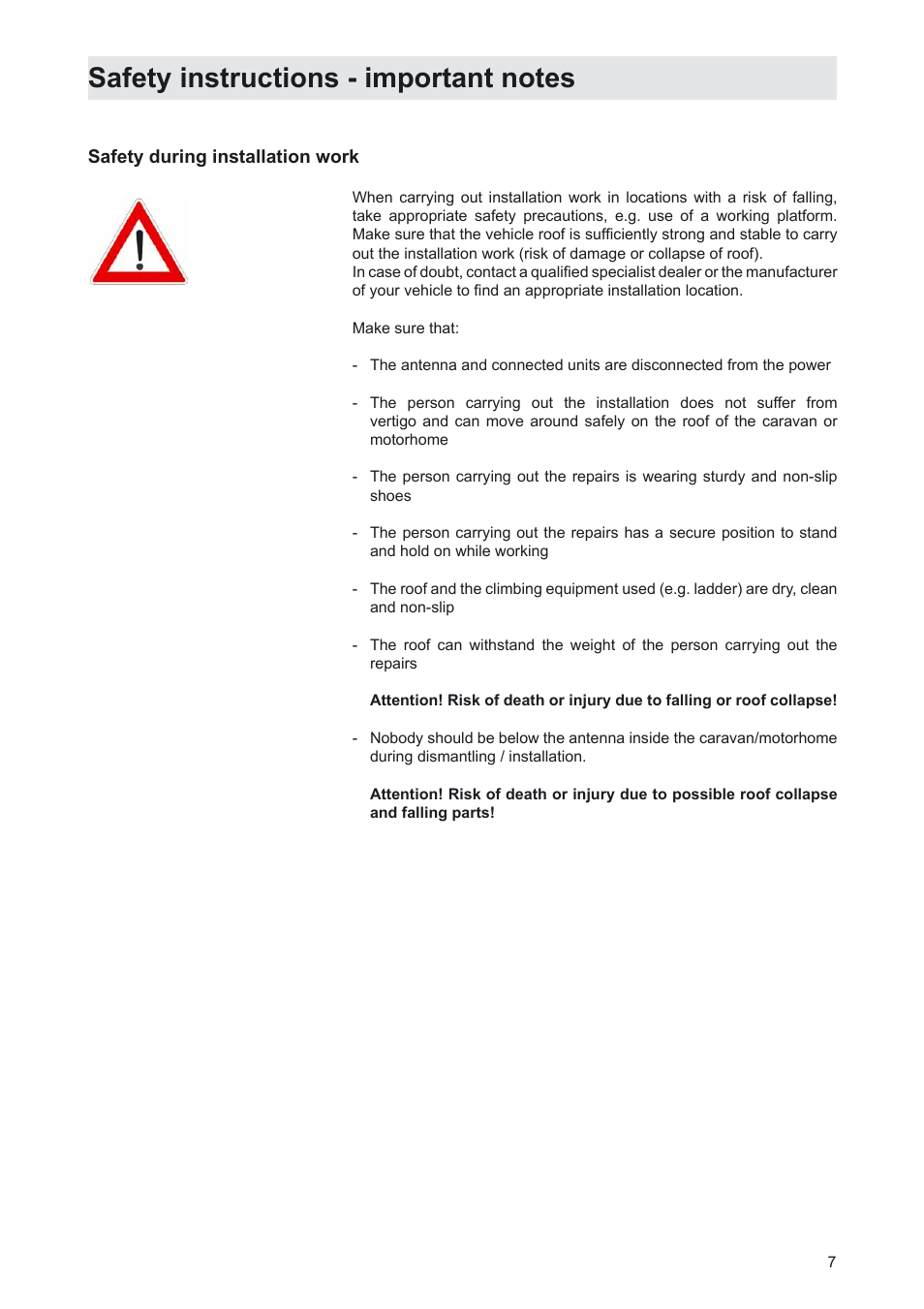 Safety instructions - important notes | Kathrein MobiSet 3 CAP 310 User Manual | Page 7 / 36