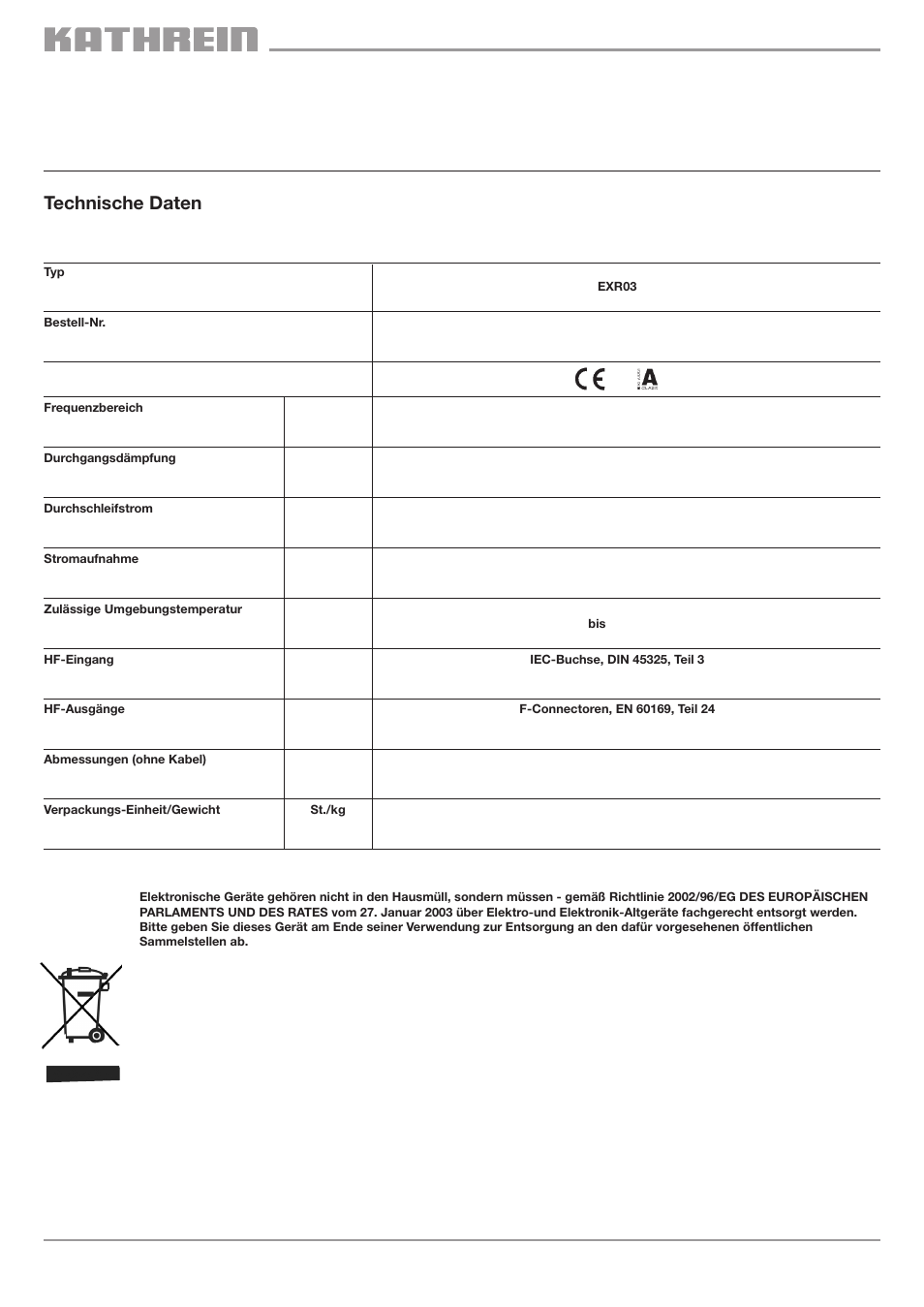 Technische daten technical data données techniques | Kathrein 273367 User Manual | Page 2 / 2