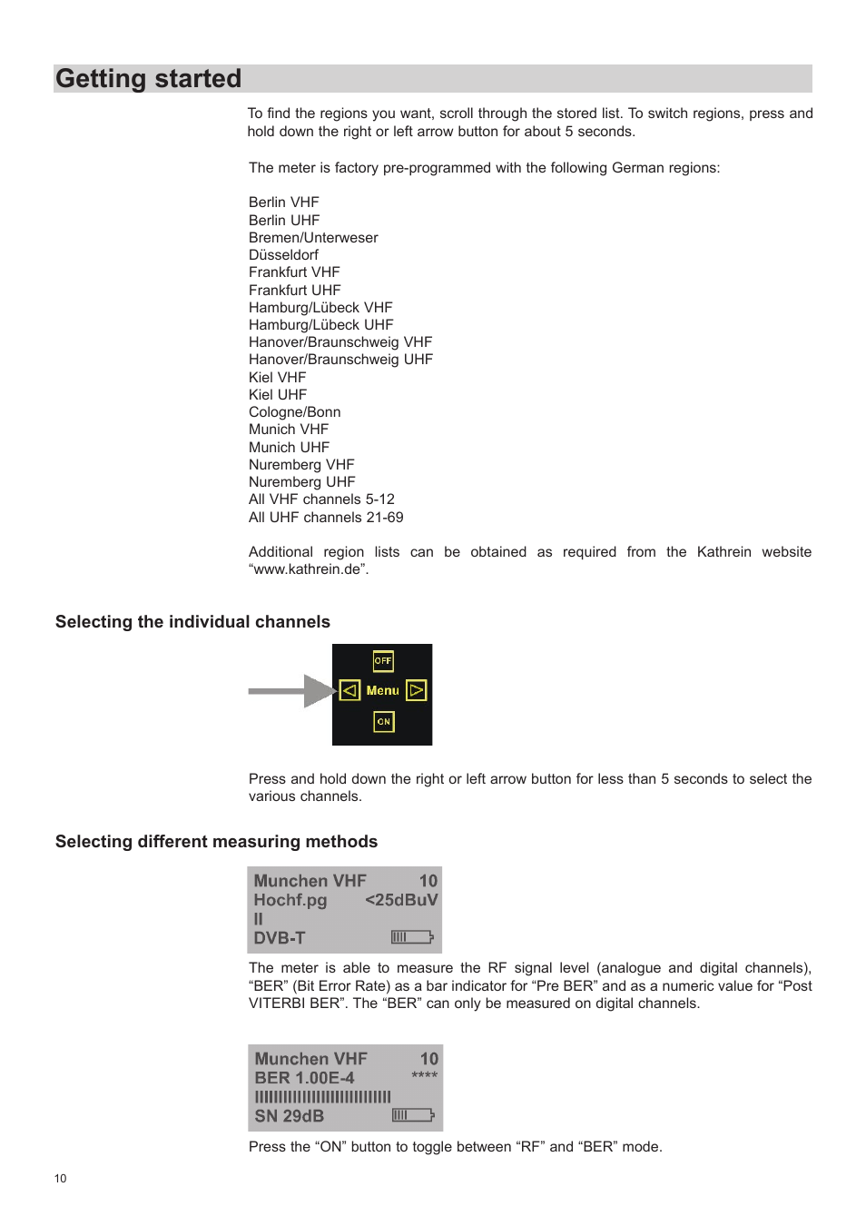 Methods, Getting started | Kathrein MFK 16 User Manual | Page 10 / 16