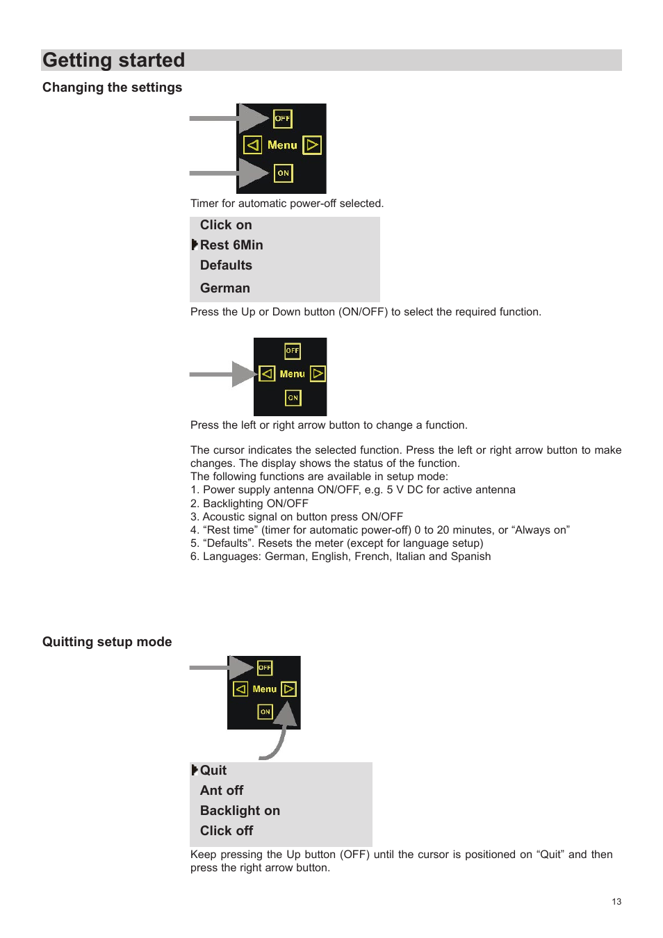 Settings, Getting started | Kathrein MFK 16 User Manual | Page 13 / 16