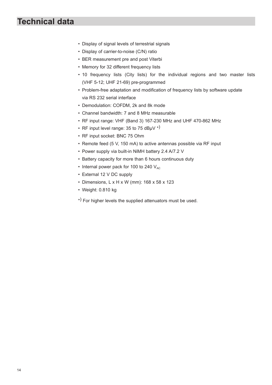 Technical data | Kathrein MFK 16 User Manual | Page 14 / 16