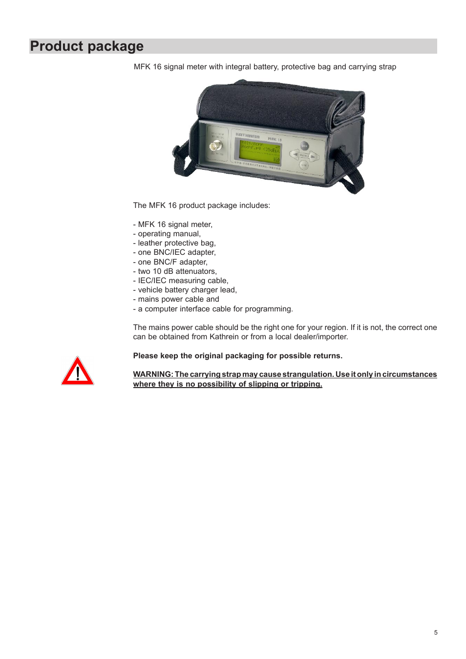 Product package, Package | Kathrein MFK 16 User Manual | Page 5 / 16