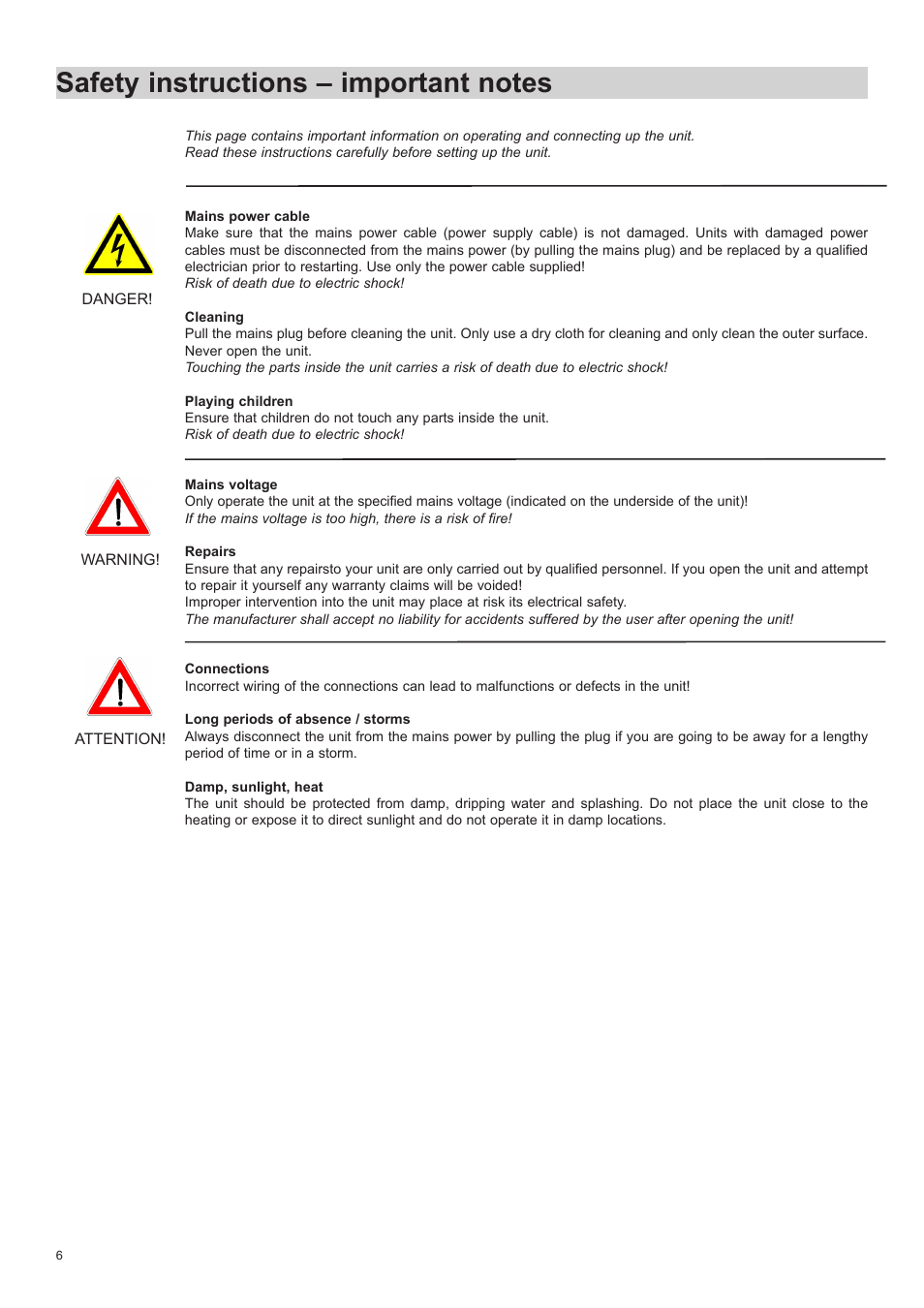 Safety instructions – important notes | Kathrein MFK 16 User Manual | Page 6 / 16