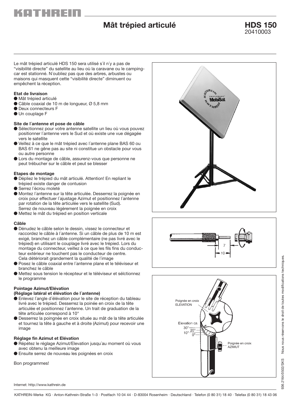 Mât trépied articulé hds 150 | Kathrein HDS 150 User Manual | Page 3 / 3