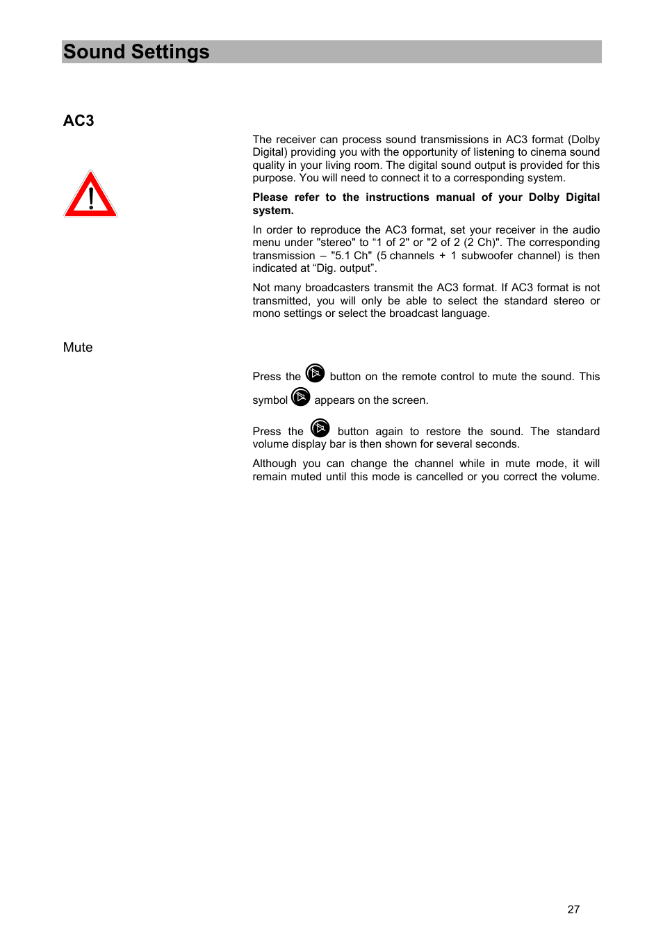 Sound settings | Kathrein UFD 570/S User Manual | Page 27 / 64