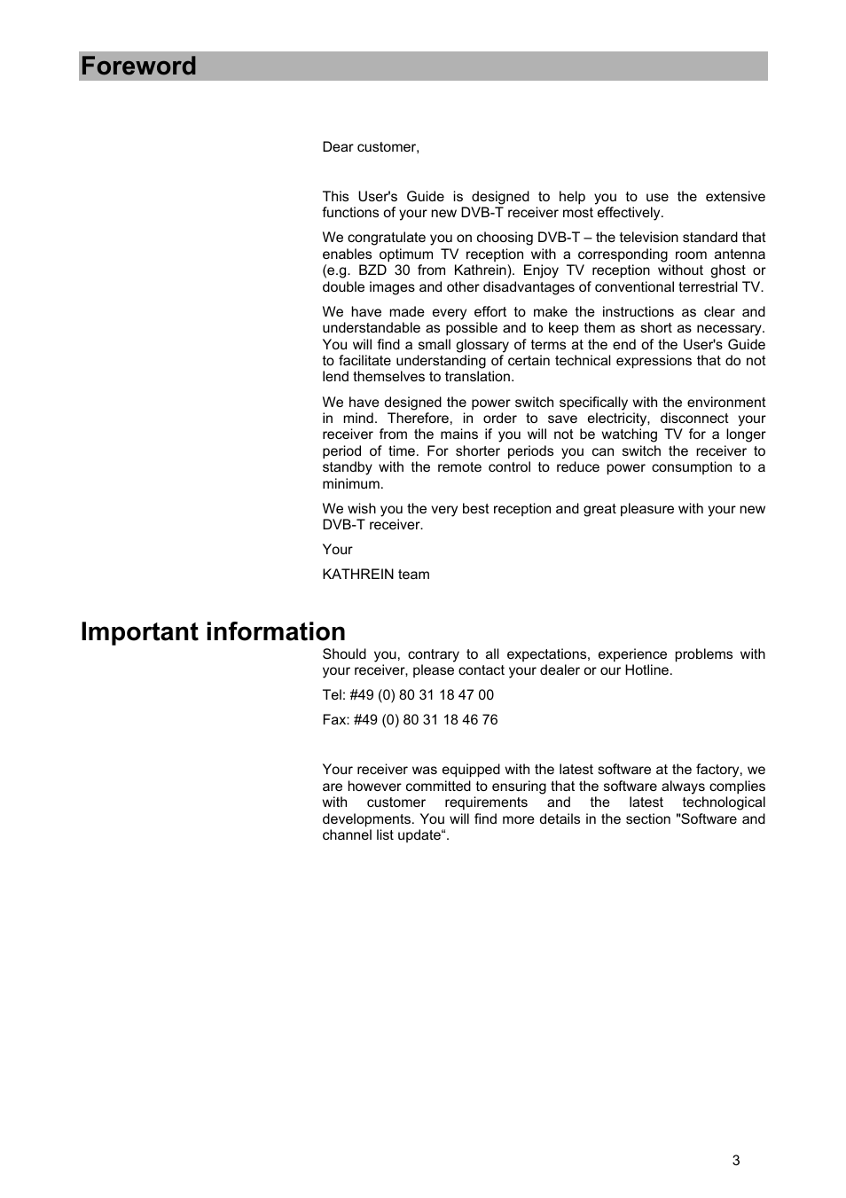 Foreword, Important information | Kathrein UFD 570/S User Manual | Page 3 / 64