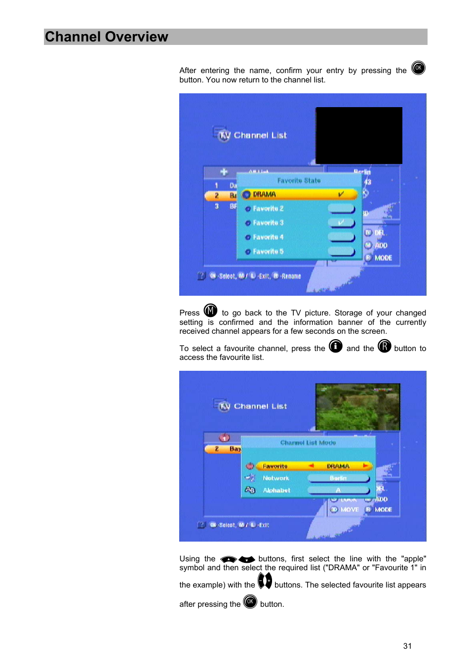 Channel overview | Kathrein UFD 570/S User Manual | Page 31 / 64