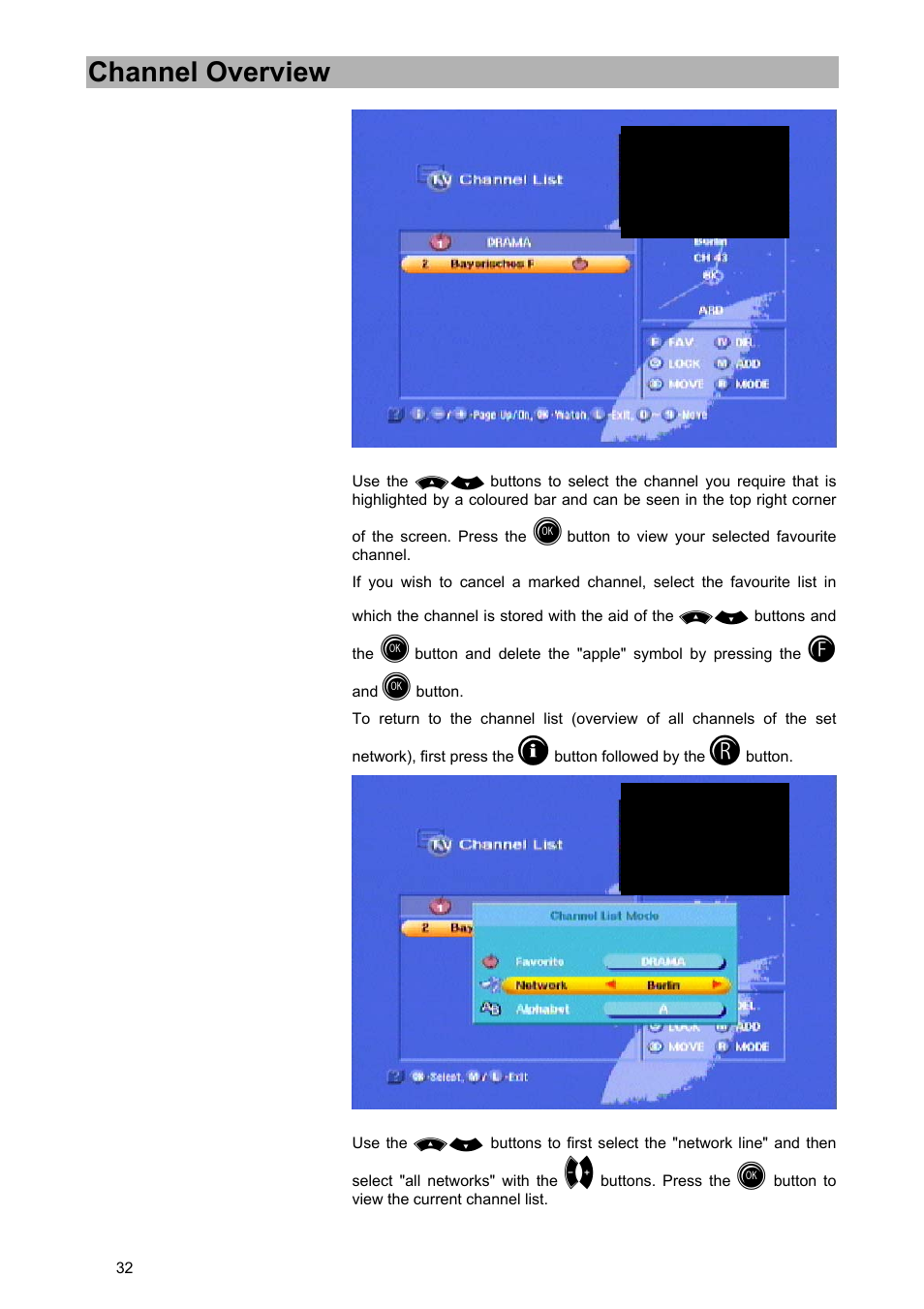 Channel overview | Kathrein UFD 570/S User Manual | Page 32 / 64