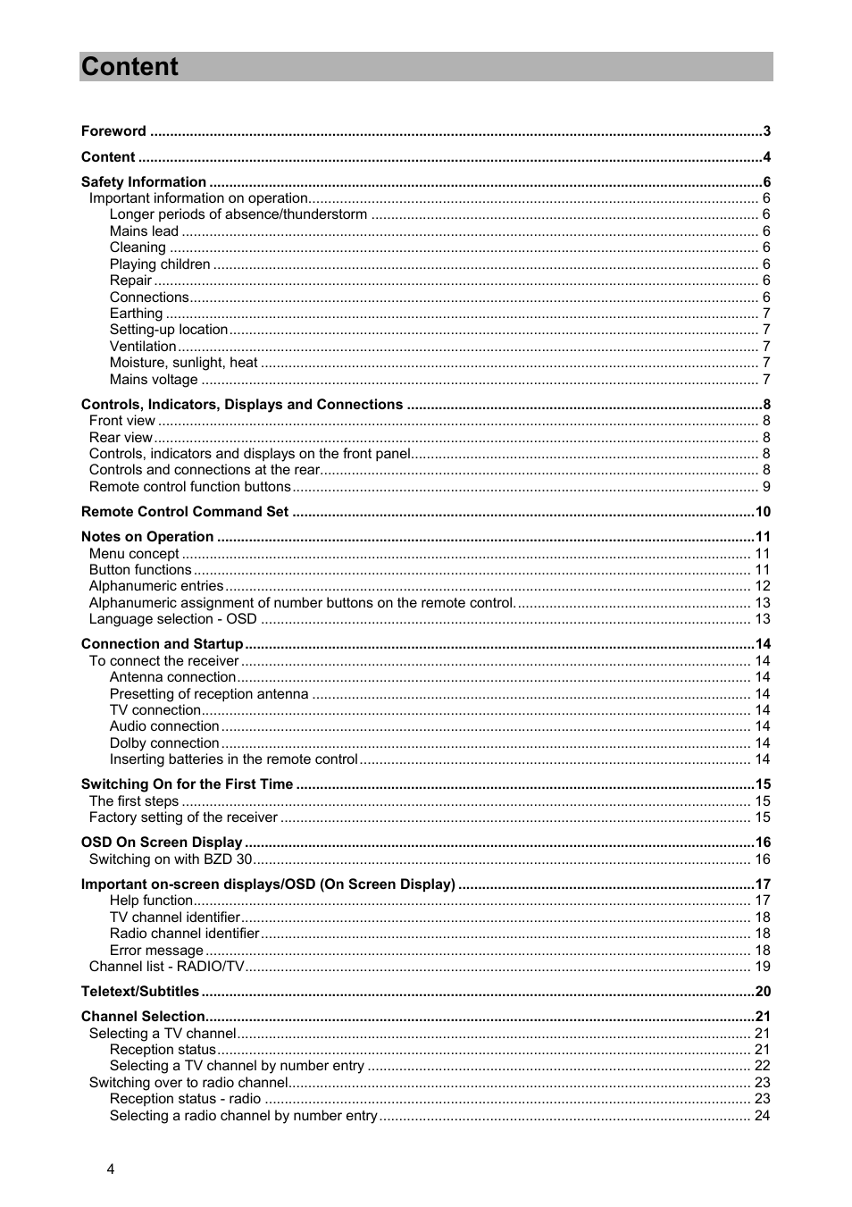 Content | Kathrein UFD 570/S User Manual | Page 4 / 64
