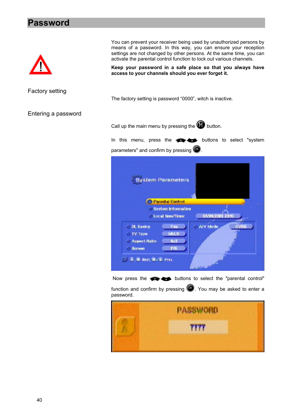 Password | Kathrein UFD 570/S User Manual | Page 40 / 64