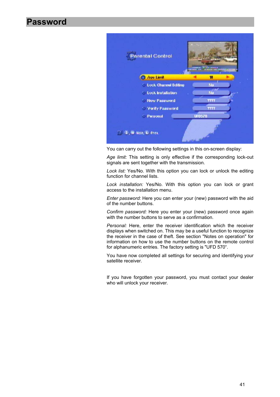 Password | Kathrein UFD 570/S User Manual | Page 41 / 64