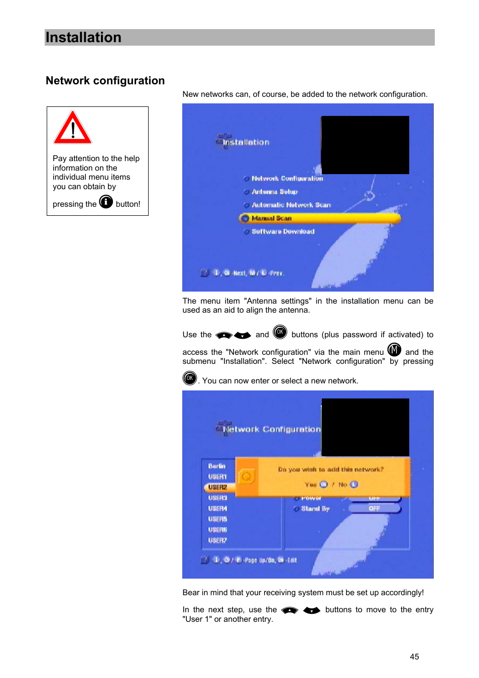 Installation, Network configuration | Kathrein UFD 570/S User Manual | Page 45 / 64