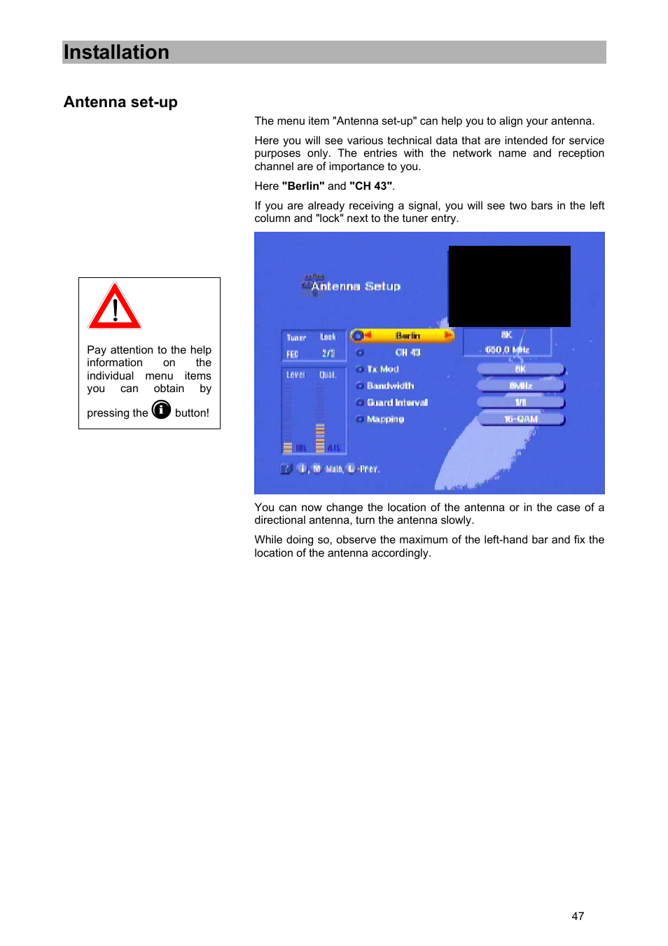 Installation, Antenna set-up | Kathrein UFD 570/S User Manual | Page 47 / 64