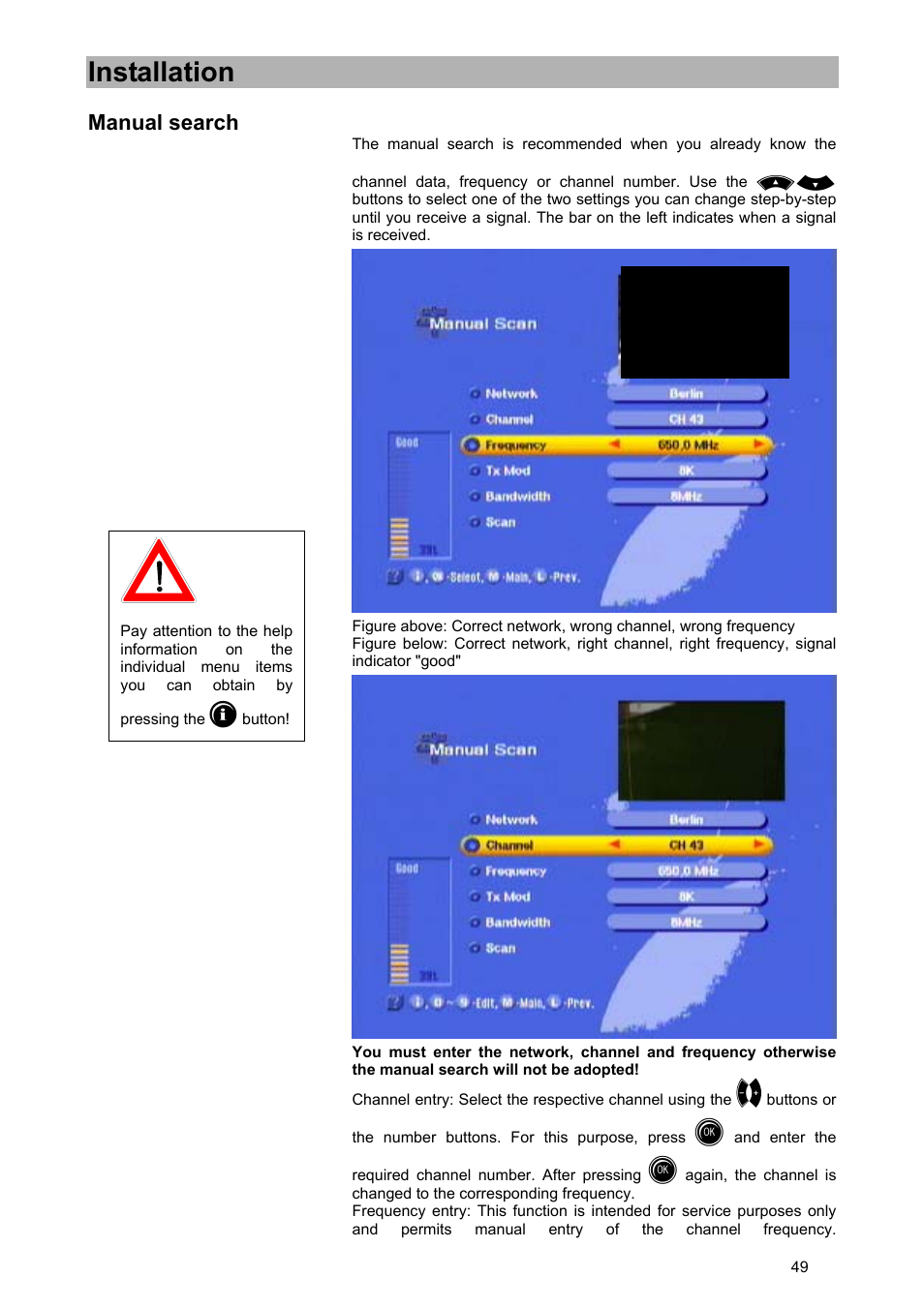 Installation, Manual search | Kathrein UFD 570/S User Manual | Page 49 / 64