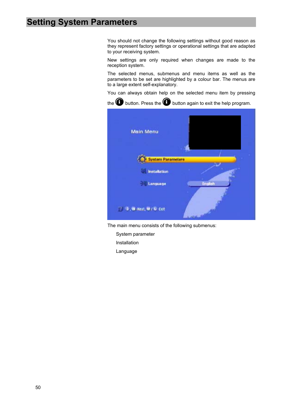 Setting system parameters | Kathrein UFD 570/S User Manual | Page 50 / 64