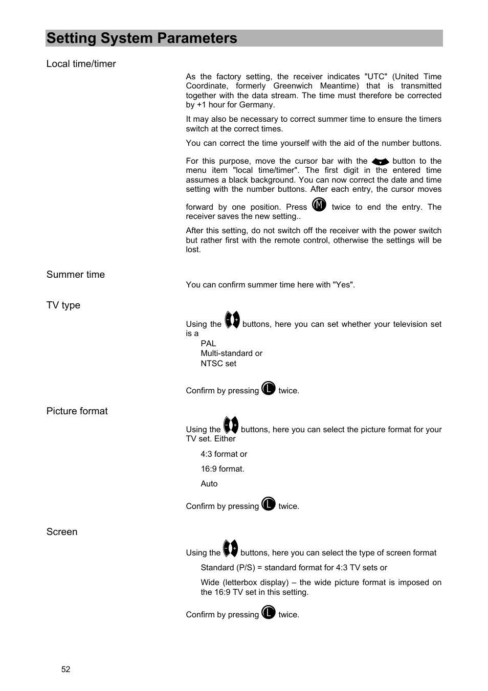 Setting system parameters | Kathrein UFD 570/S User Manual | Page 52 / 64