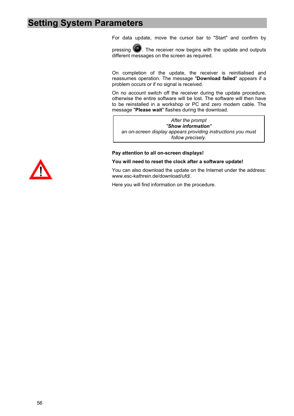 Setting system parameters | Kathrein UFD 570/S User Manual | Page 56 / 64