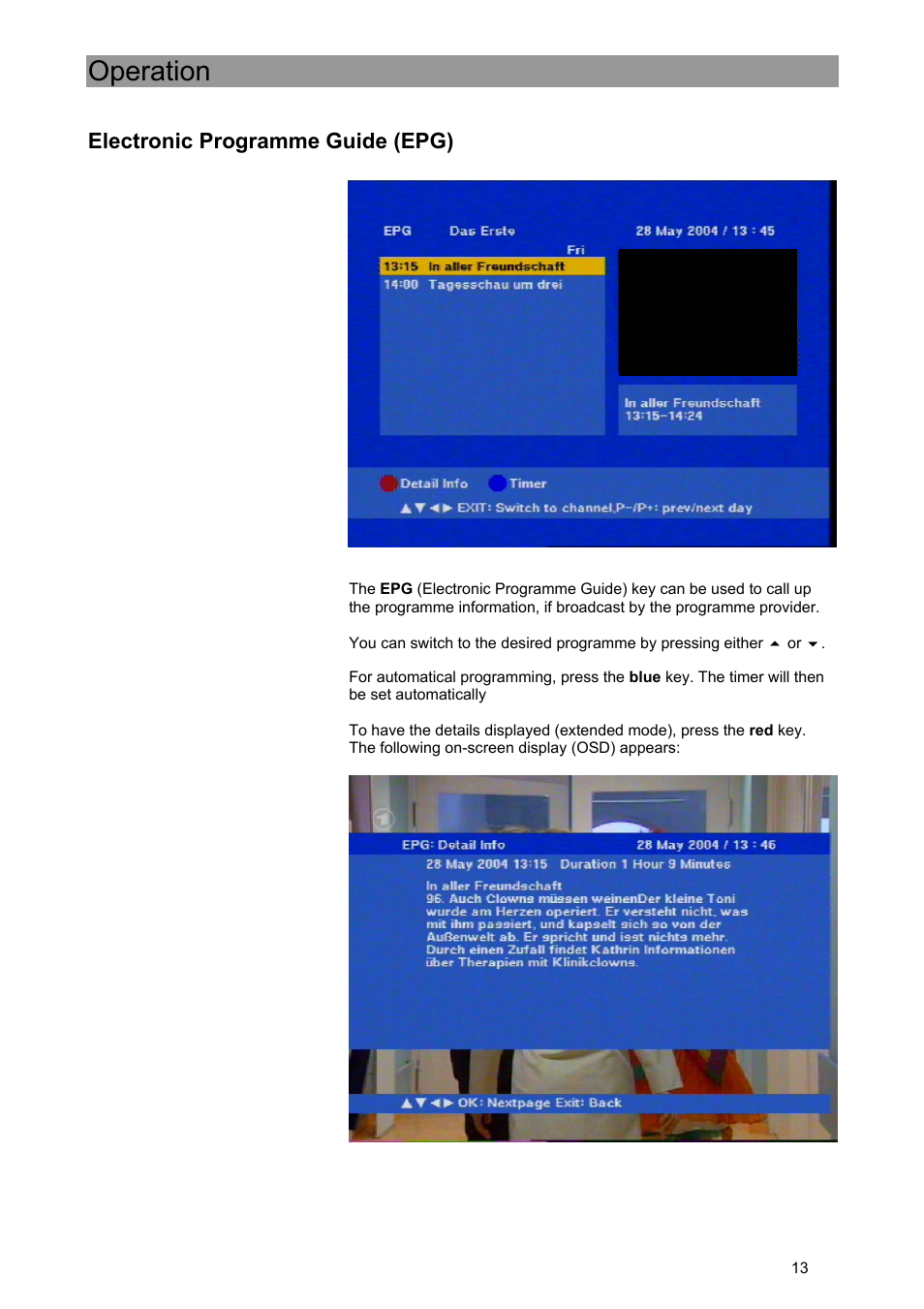 Operation, Electronic programme guide (epg) | Kathrein UFE 371/S User Manual | Page 13 / 36
