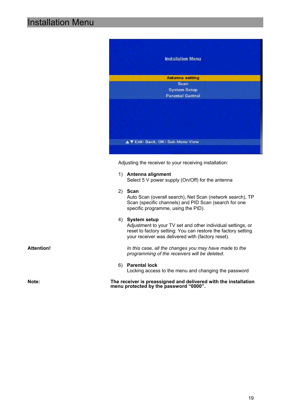 Installation menu | Kathrein UFE 371/S User Manual | Page 19 / 36