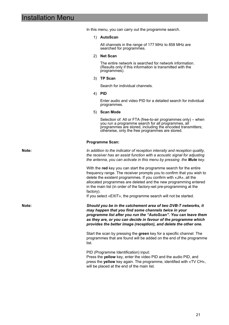 Installation menu | Kathrein UFE 371/S User Manual | Page 21 / 36