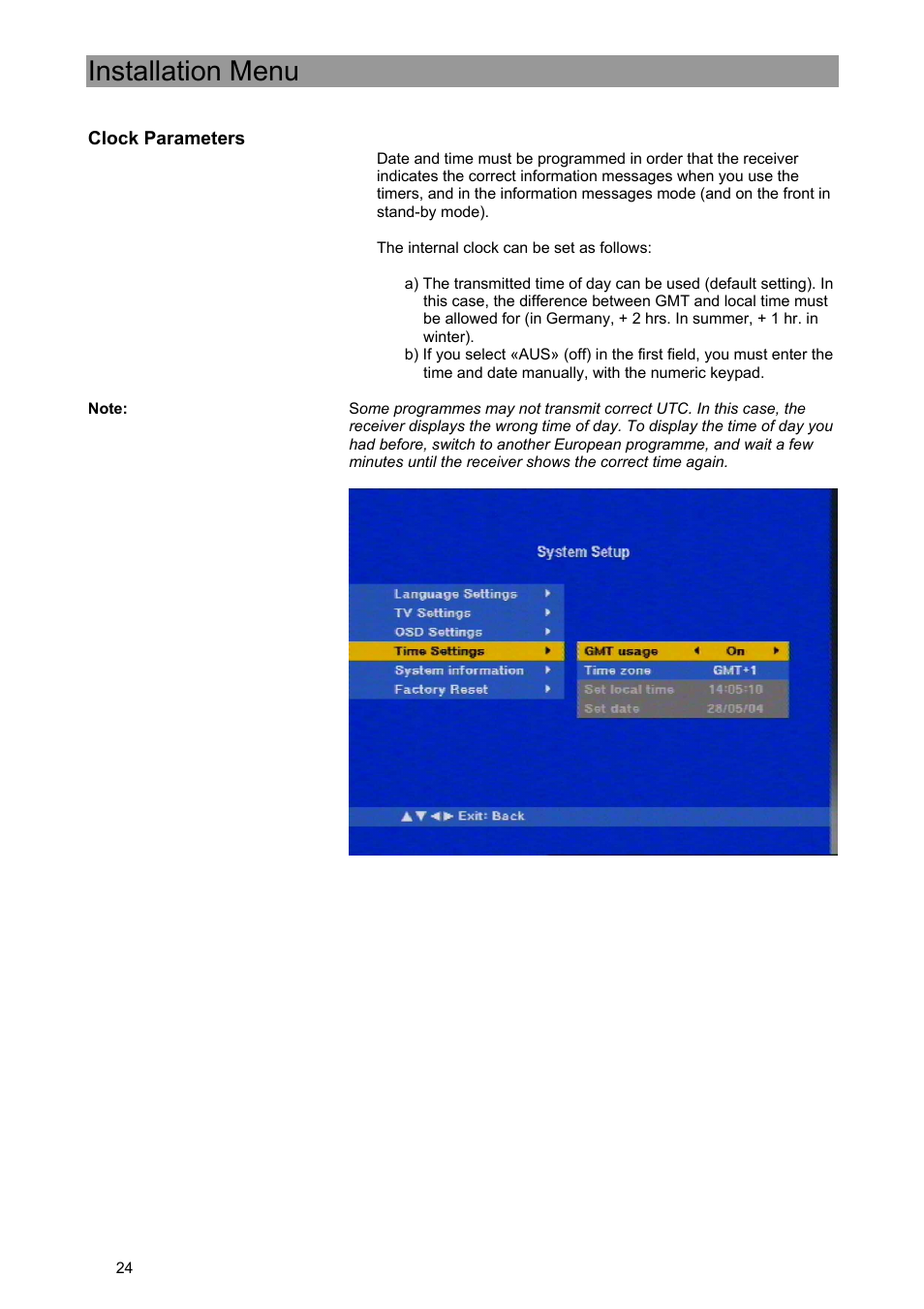 Installation menu | Kathrein UFE 371/S User Manual | Page 24 / 36