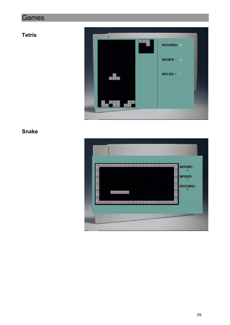 Games, Tetris, Snake | Kathrein UFE 371/S User Manual | Page 29 / 36