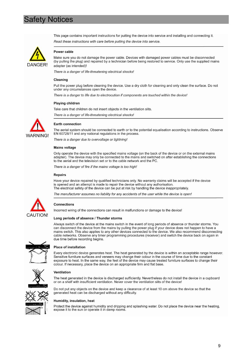 Safety notices | Kathrein UFE 371/S User Manual | Page 9 / 36