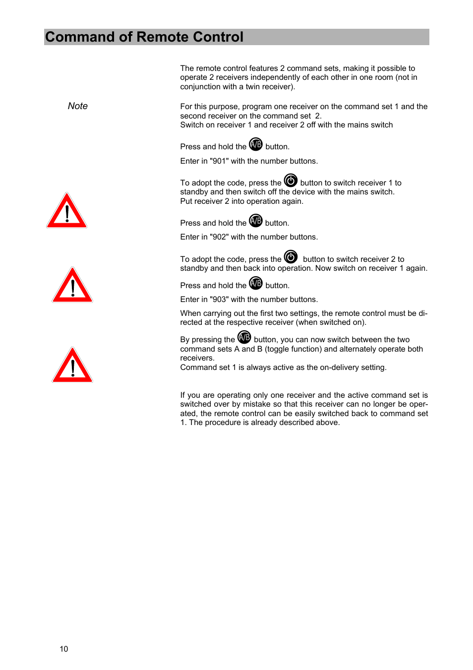 Command of remote control | Kathrein UFD 540 User Manual | Page 10 / 80