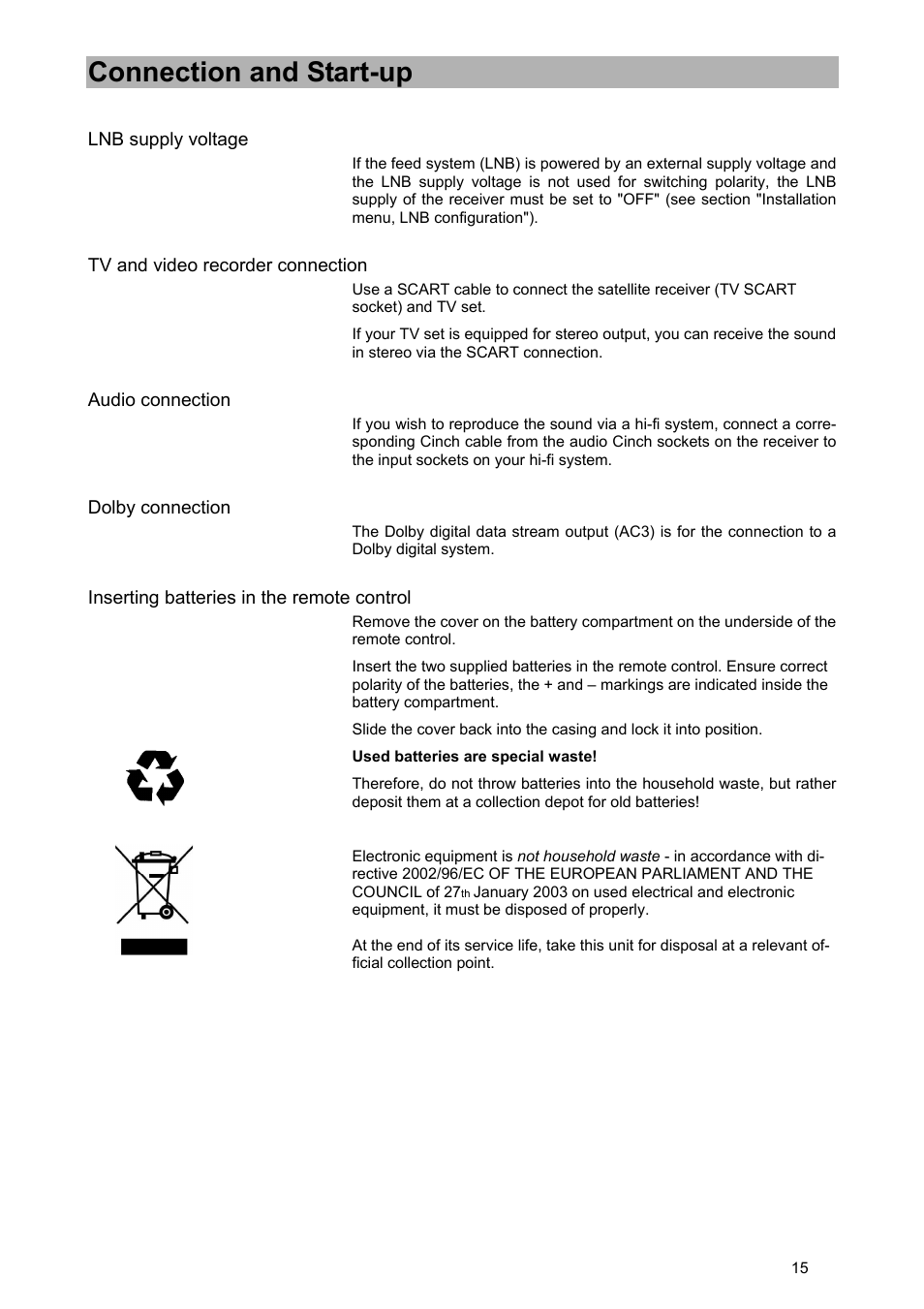 Connection and start-up | Kathrein UFD 540 User Manual | Page 15 / 80