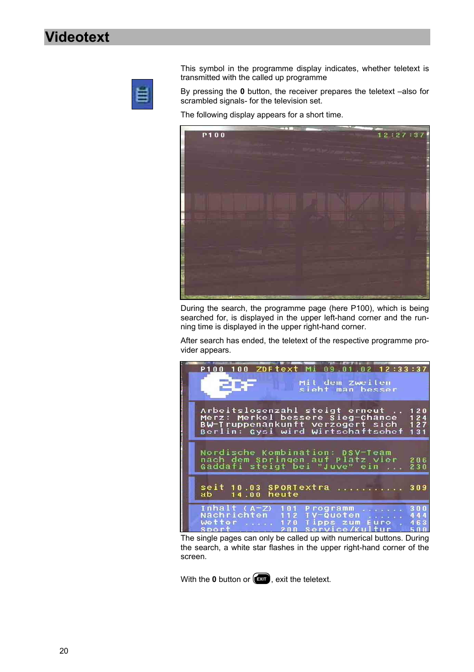 Videotext | Kathrein UFD 540 User Manual | Page 20 / 80