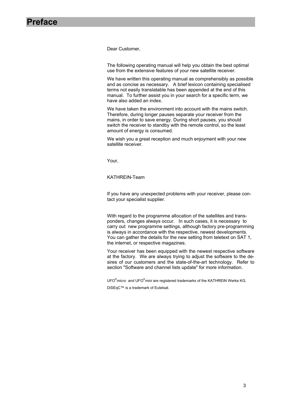 Preface | Kathrein UFD 540 User Manual | Page 3 / 80
