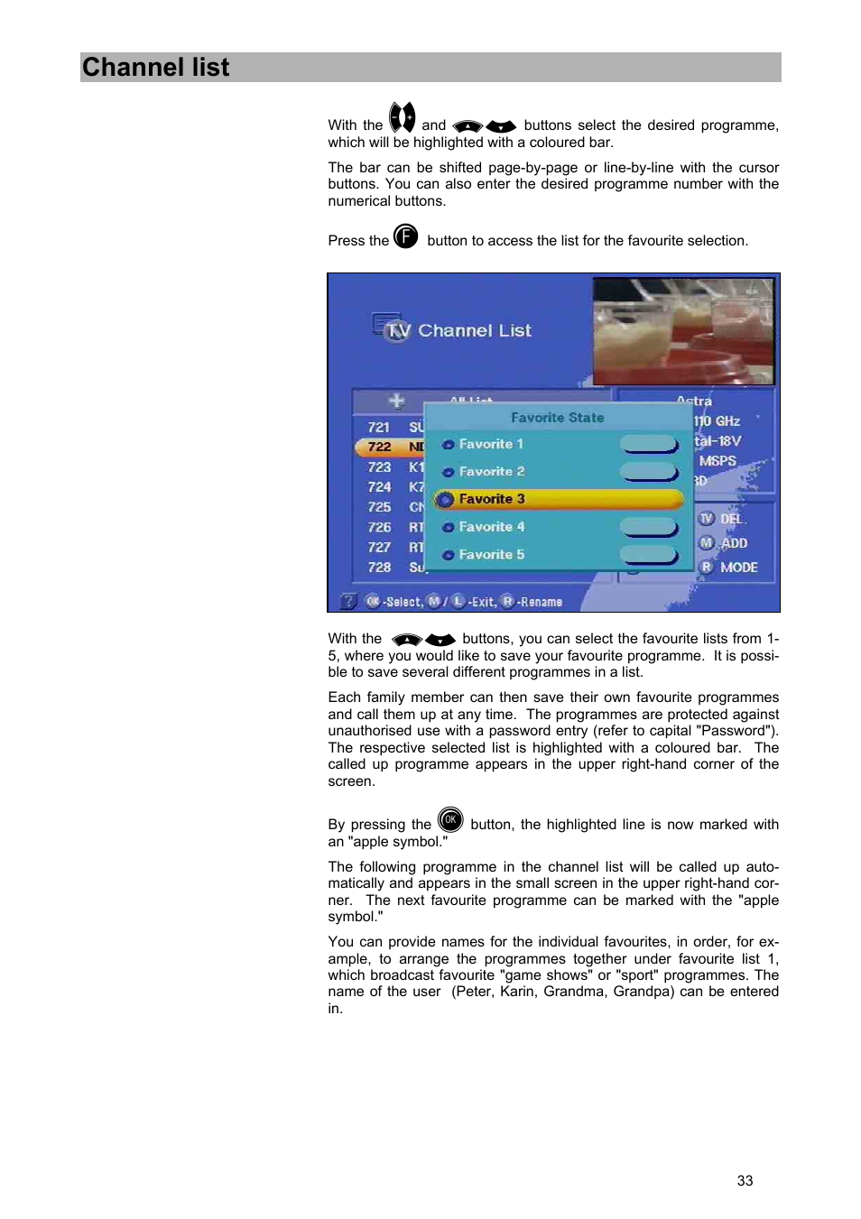 Channel list | Kathrein UFD 540 User Manual | Page 33 / 80