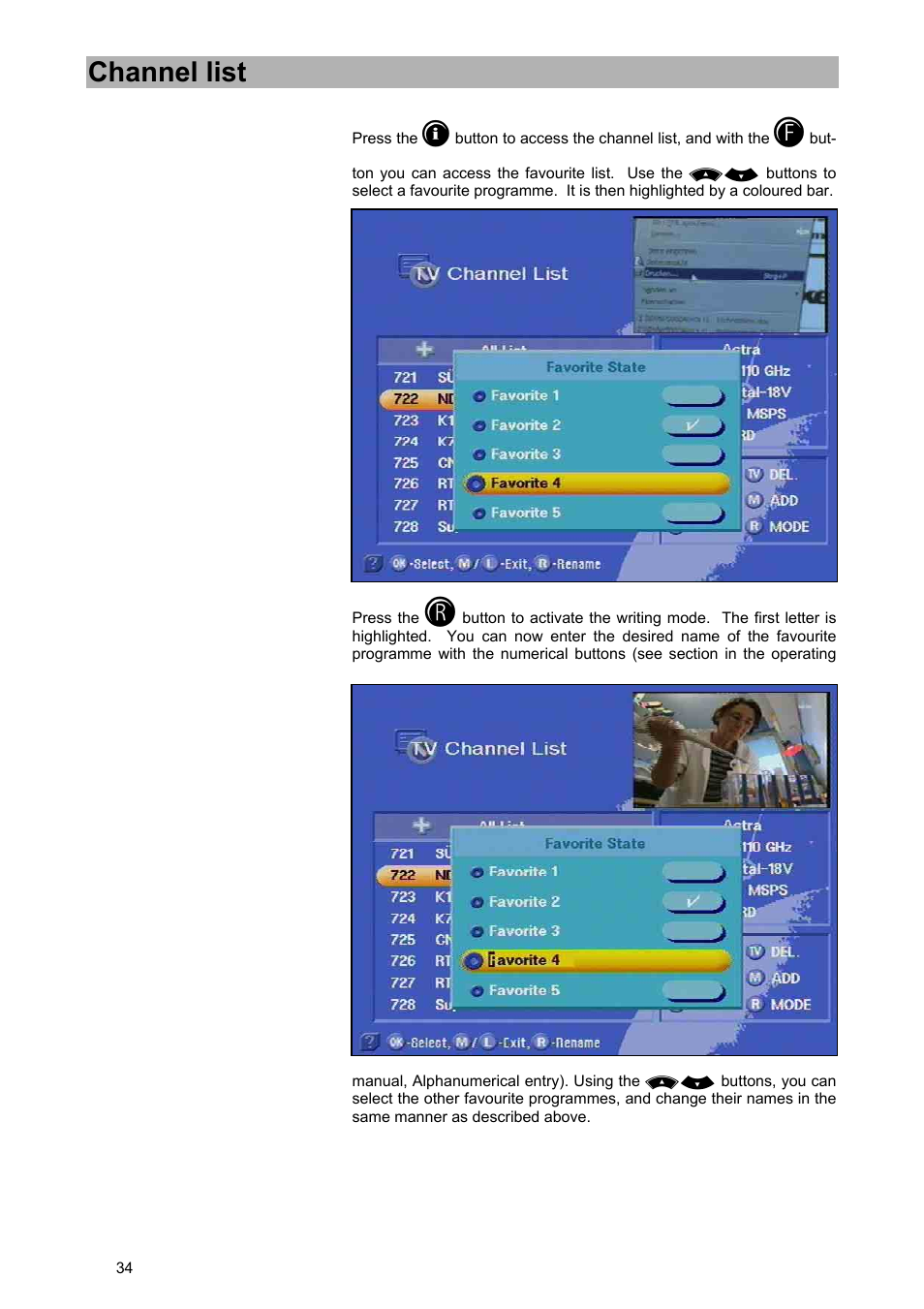 Channel list | Kathrein UFD 540 User Manual | Page 34 / 80