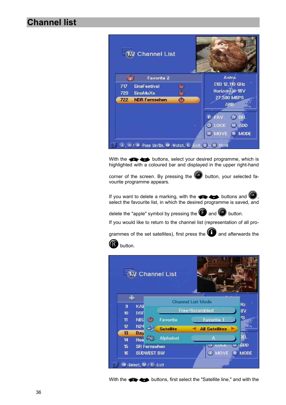 Channel list | Kathrein UFD 540 User Manual | Page 36 / 80