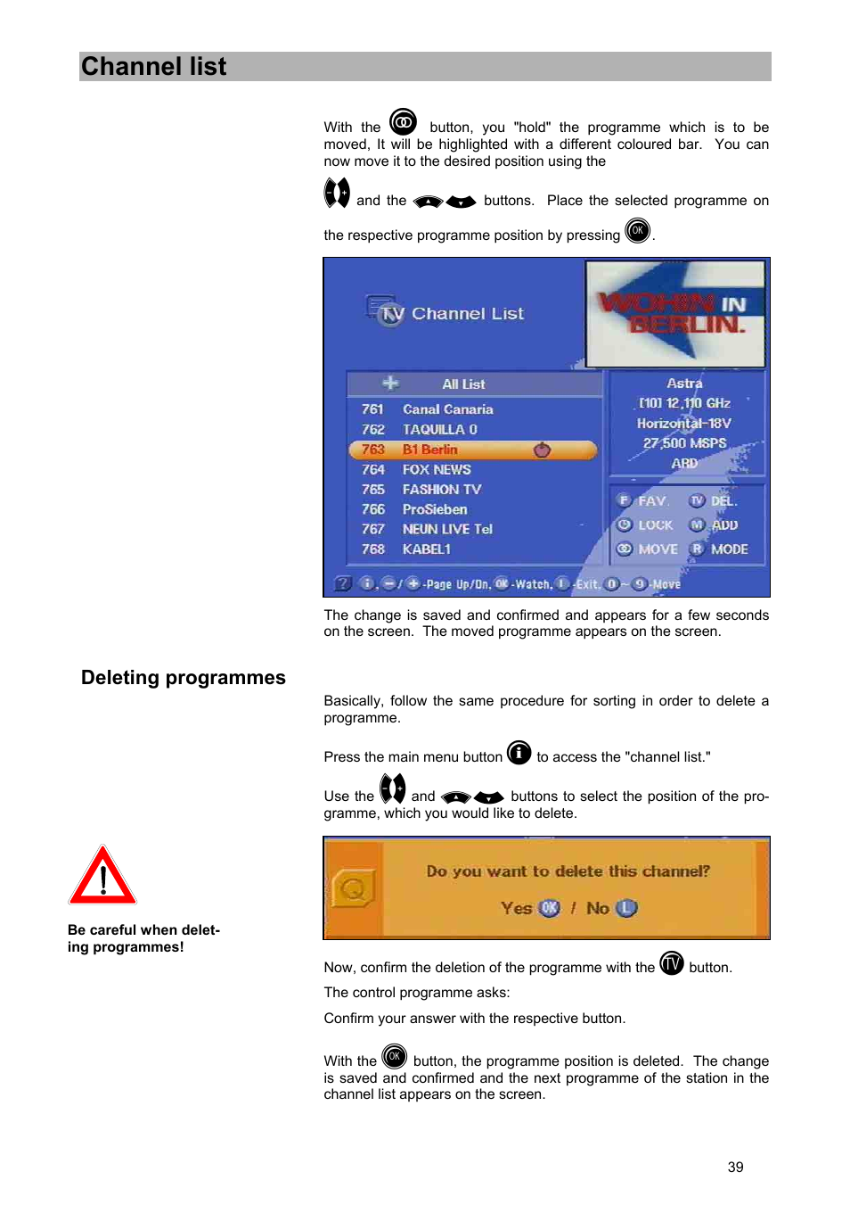 Channel list | Kathrein UFD 540 User Manual | Page 39 / 80