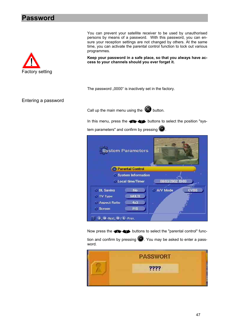 Password | Kathrein UFD 540 User Manual | Page 47 / 80