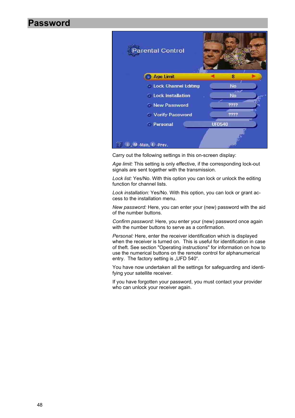Password | Kathrein UFD 540 User Manual | Page 48 / 80