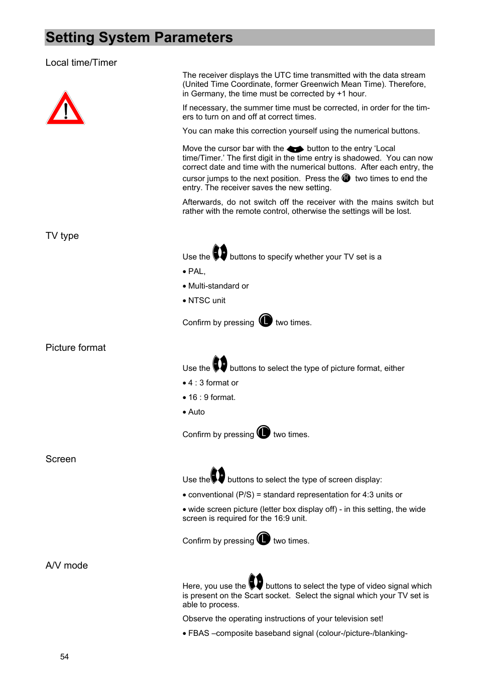 Setting system parameters | Kathrein UFD 540 User Manual | Page 54 / 80